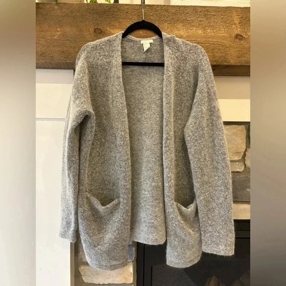H&M Sweater Women M Gray Mohair Wool Long Open Cardigan Slouchy Oversize Grandpa